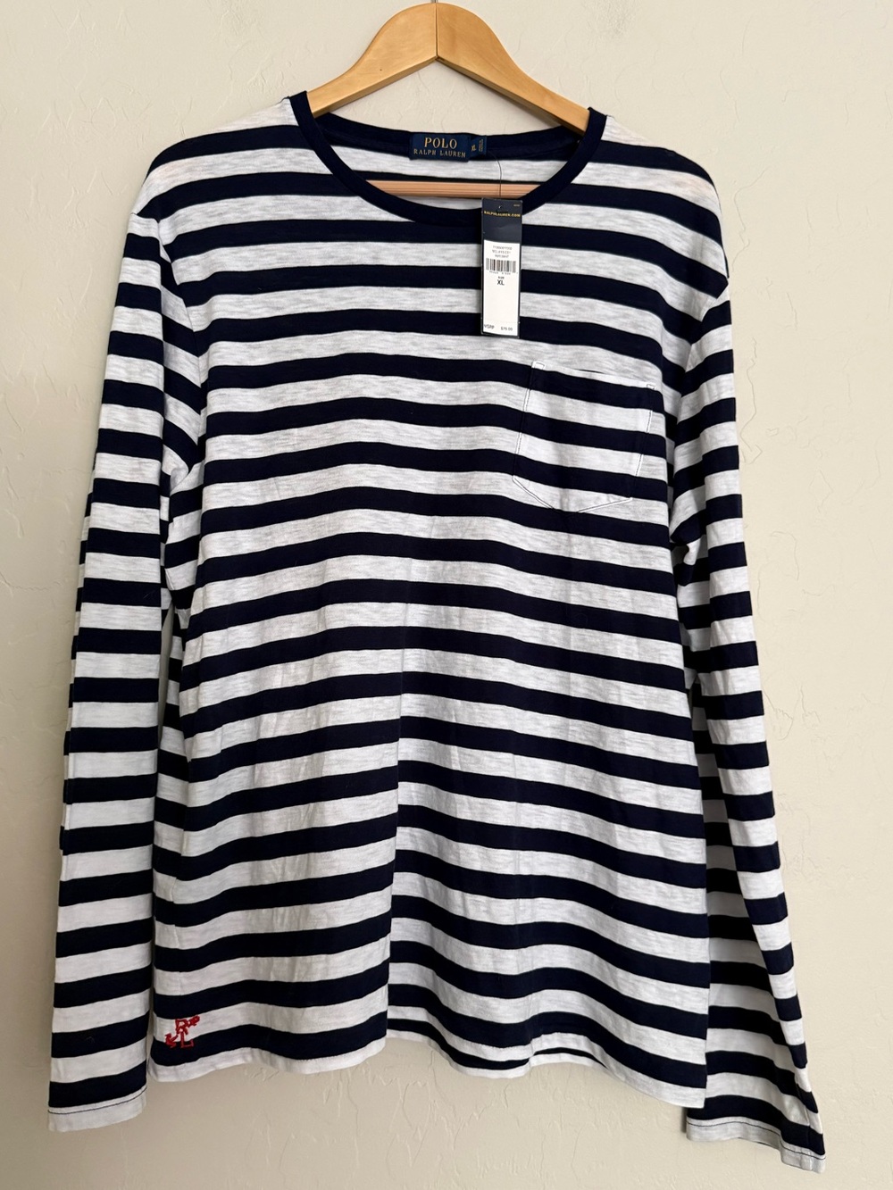 NWT Polo Ralph Lauren Men's L/S Striped Pocket T-Shirt Navy White Size XL